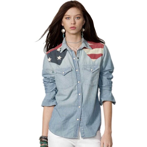 Ralph Lauren Tops - Ralph Lauren Denim & Supply USA Flag Chambray Western Shirt